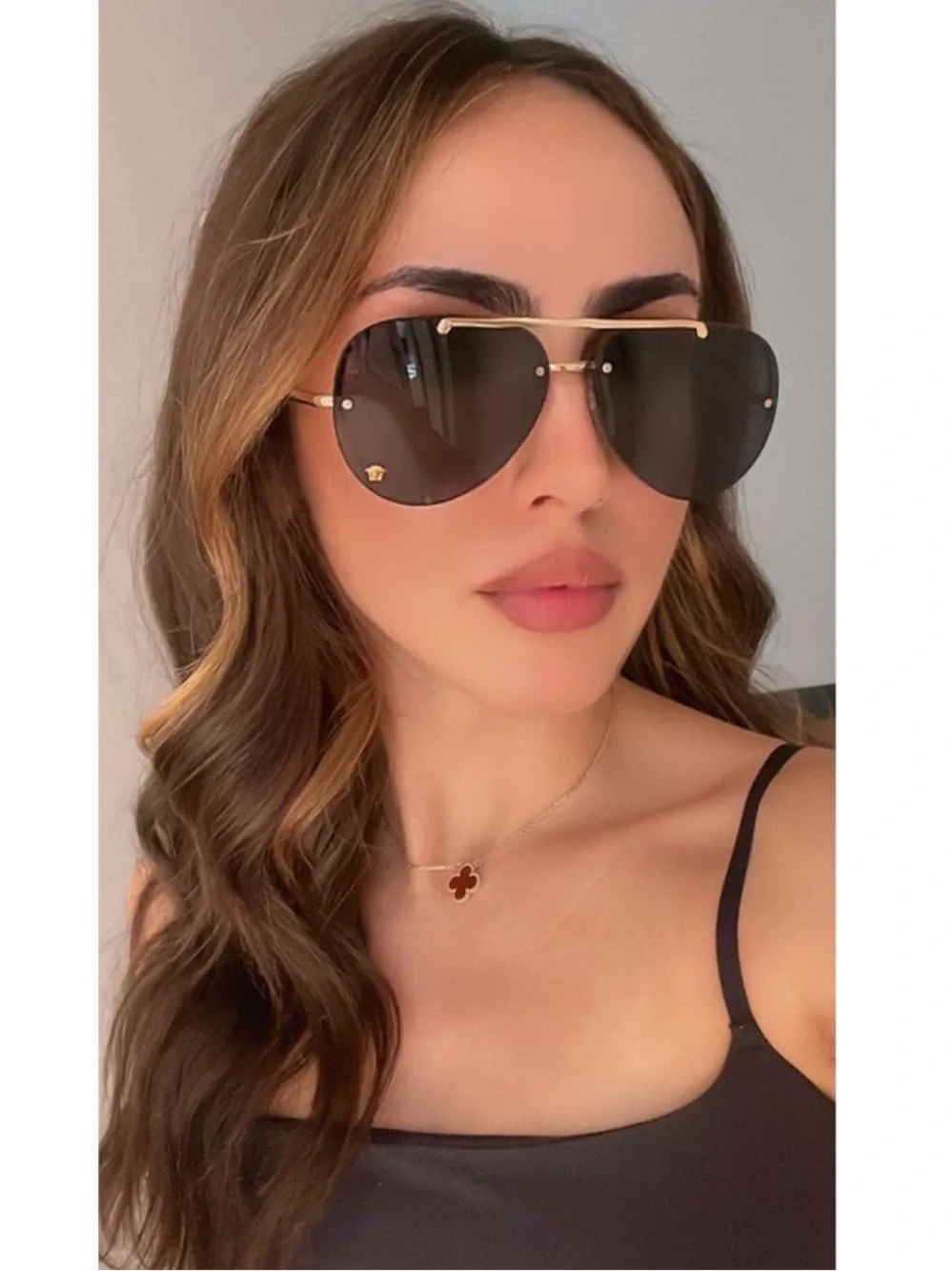 Versace VE2231 Black and Gold Medusa Rimless Aviator Sunglasses with Case